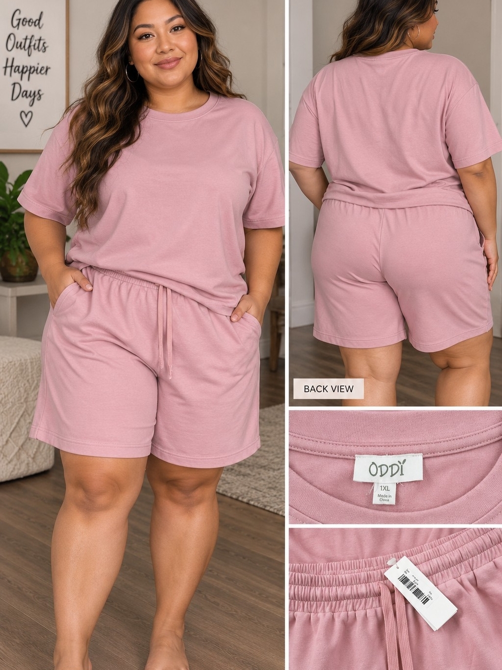 ODDY Dusty Rose Short Sleeve Tee & Shorts Set